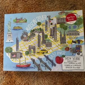 New York Illustrated 1000-Piece Puzzle - Blue Map Artwork